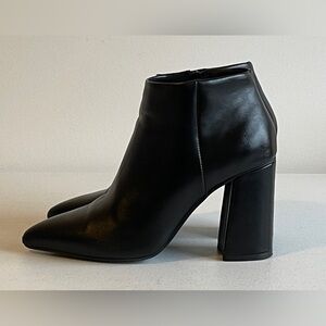 Classic Black Leather Ankle Boots - Women's High Block Heel